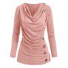 Heather Mock Button Long Sleeves Draped Cowl Neck T-shirt - LIGHT PINK S