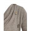 Heather Mock Button Long Sleeves Draped Cowl Neck T-shirt - LIGHT COFFEE L