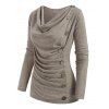 Heather Mock Button Long Sleeves Draped Cowl Neck T-shirt