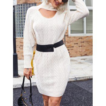 

Cutout High Neck Raglan Sleeve Sweater Dress, Light coffee