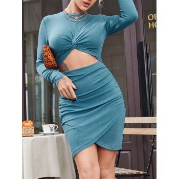 

Ribbed Twisted Cutout Tulip Dress, Blue