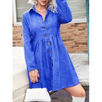 

Corduroy Half Button Knee Length Dress, Blue