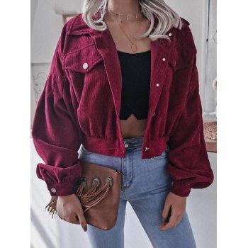 

Corduroy Lantern Sleeve Drop Shoulder Jacket, Deep red