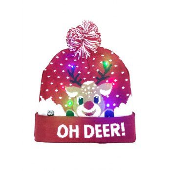 

Christmas Pattern Turn Up Edge Light Bobble Hat, Valentine red