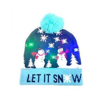 

Christmas Pattern Turn Up Edge Light Bobble Hat, Sky blue