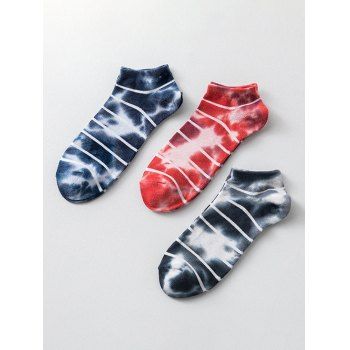 3 Pairs Striped Tie Dyed Ankle Socks Set