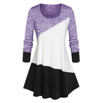 

Plus Size Marled Colorblock T Shirt, Purple