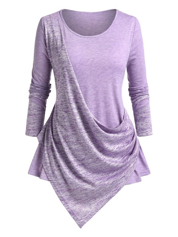 T-shirt Asymétrique Drapé Teinté Grande Taille - Violet clair 4X