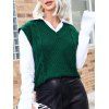 V Neck Cable Knit Loose Vest Sweater - DEEP GREEN XL