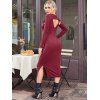 Ribbed Plunging Slit Slinky Dress with Shrug Top - DEEP RED M