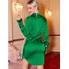 Satin Tied Plunging Mini Slinky Dress - GREEN L