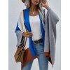 Color Blocking Collarless Oversized Kimono Cardigan - BLUE L