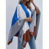 Color Blocking Collarless Oversized Kimono Cardigan - BLUE M