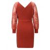Lace Raglan Sleeve Ribbed Knitted Bodycon Dress - RED XL