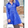 Corduroy Half Button Knee Length Dress - BLUE M