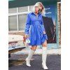Corduroy Half Button Knee Length Dress - BLUE XXL