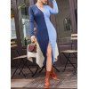 Two Tone Ribbed Button Up Slit Slinky Dress - LIGHT GREEN M