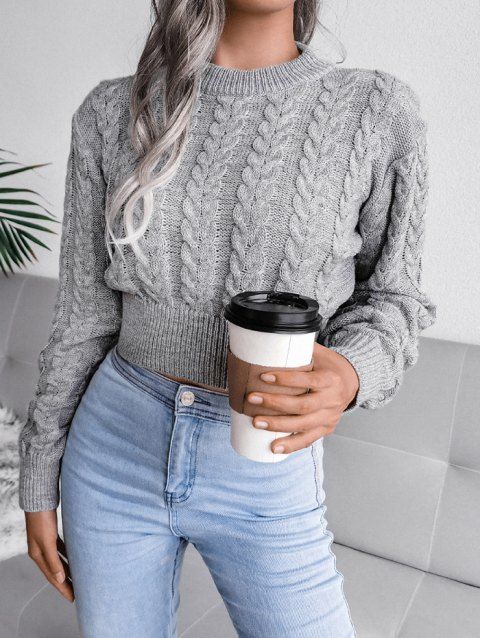Cable Knit Mock Neck Jumper Sweater