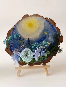 Preserved Flower Round Wood Hand Painting Home Decor