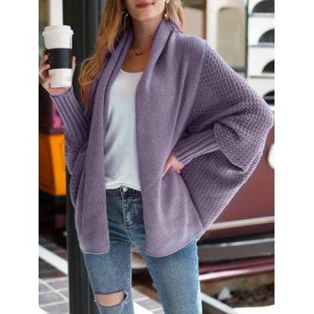 

Collarless Draped Tunic Batwing Cardigan, Light purple