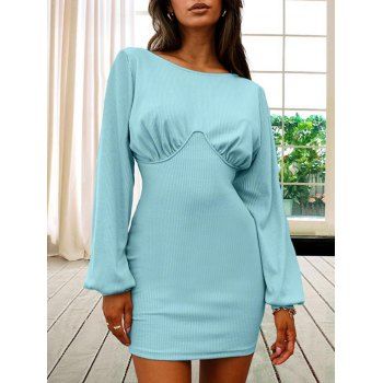 

Underbust Lantern Sleeve Mini Bodycon Dress, Light blue