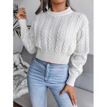 

Cable Knit Mock Neck Jumper Sweater, White