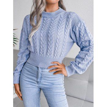 

Cable Knit Mock Neck Jumper Sweater, Light blue