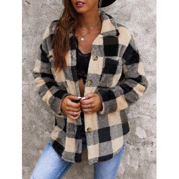 

Fluffy Checked Front Pocket Jacket, Light coffee
