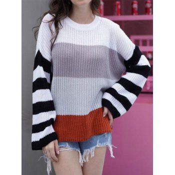 

Drop Shoulder Striped Colorblock Jumper Sweater, Multicolor