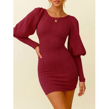 

Balloon Sleeve Mini Bodycon Sweater Dress, Deep red