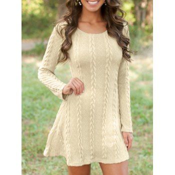 

Cable Knit Mini Sweater Dress, Beige