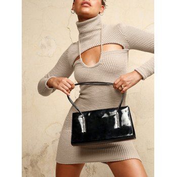 

Cutout High Neck Mini Knit Dress, Light coffee