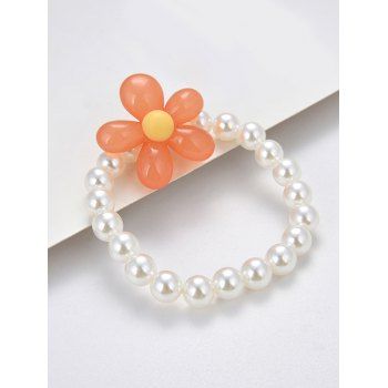 

Flower Faux Pearl Beading Elastic Bracelet, Orange