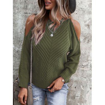 

Mock Neck Cable Knit Cold Shoulder Sweater, Deep green