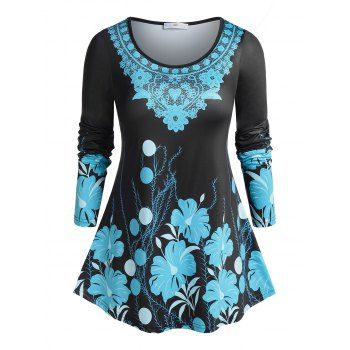 

Plus Size Floral Printed Swing Tee, Black