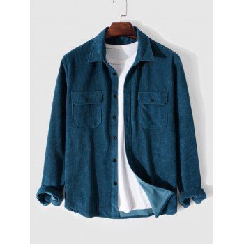 

Pocket Patch Solid Color Corduroy Shirt, Blue