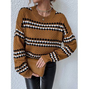 

Drop Shoulder Contrast Stripe Sweater, Coffee