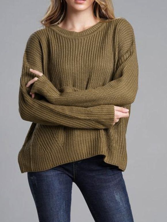 Drop Shoulder Lace Up Jumper Sweater - COFFEE S