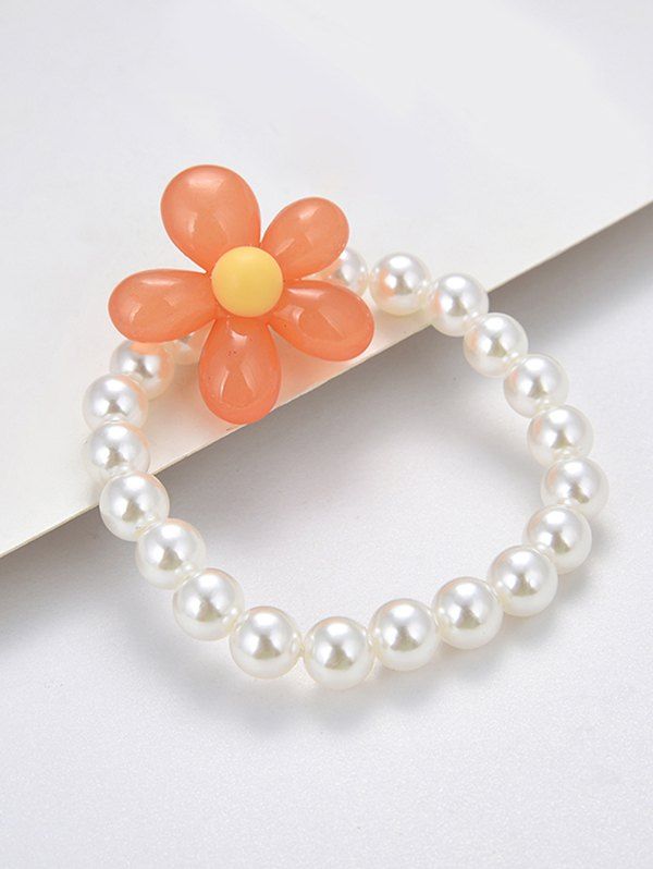 Bracelet Elastique Fleur en Fausse Perle ORANGE