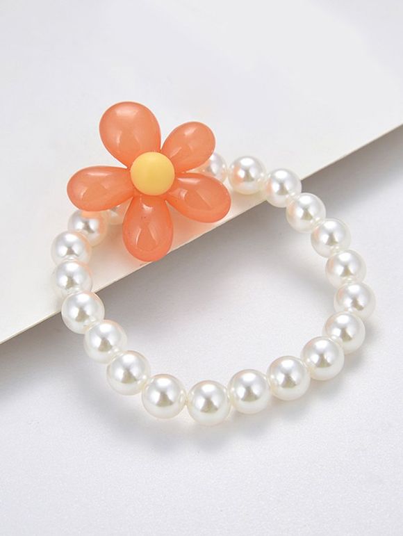 Bracelet Elastique Fleur en Fausse Perle - Orange 