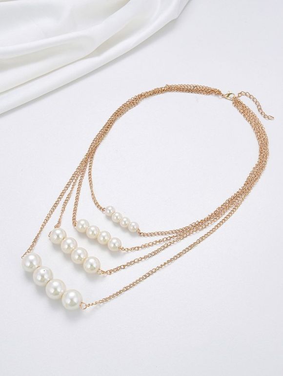 Collier Superposé avec Fausse Perle - d'or 
