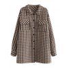 Button Up Double Pockets Plaid Shacket - COFFEE S