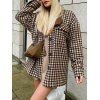 Button Up Double Pockets Plaid Shacket - COFFEE M