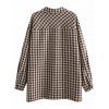 Button Up Double Pockets Plaid Shacket - COFFEE S