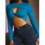 Front Twist Cutout Cropped Knit Top - BLUE S