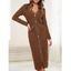 Double Pockets Button Up Midi Knitted Dress - DEEP COFFEE M