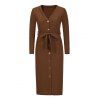 Double Pockets Button Up Midi Knitted Dress - DEEP COFFEE M