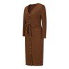 Double Pockets Button Up Midi Knitted Dress - DEEP COFFEE L