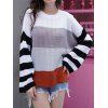 Drop Shoulder Striped Colorblock Jumper Sweater - multicolor S