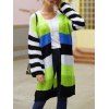 Striped Colorblock Drop Shoulder Longline Cardigan - LIGHT GREEN L